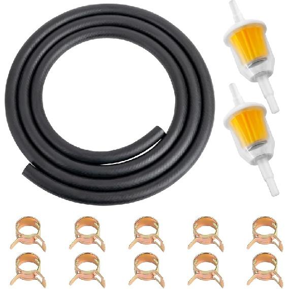 1/4 Inch- 2M/6 Feet Gas Fuel Line Hose With 10 Clamps, 2 In Line Fuel Valves And 2 Filters Kit, Suitable For Lawn Mowers, Cultivators, Tractors, Snow