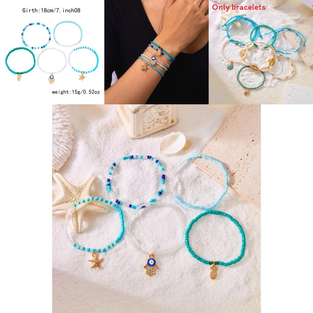 Bohemian Starfish Shell Multilayer Beaded Jewelry Set With Music Note Elements For Womens Summer Beach Wear