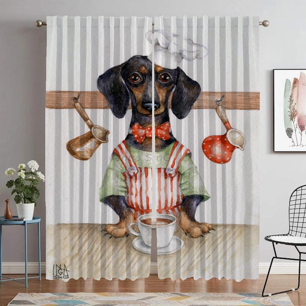 Dachshund Anti-mosquito Curtains 2 Pieces Halloween Decoration Kitchen Curtains for Living Room Curtain Partition Shades Elegant