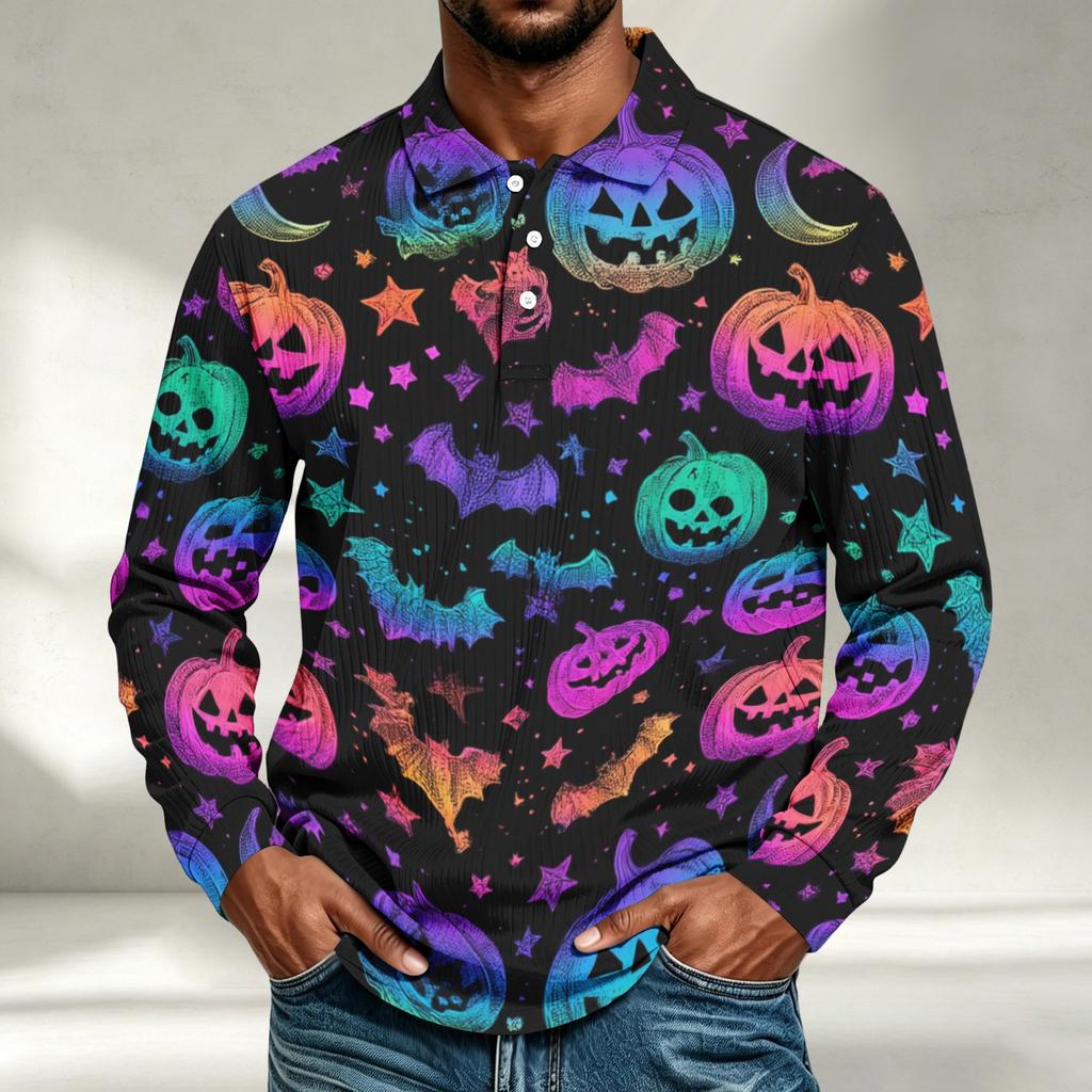 Herren Langarmshirt Halloween-Print Lockerer Schnitt Lässiges Oberteil