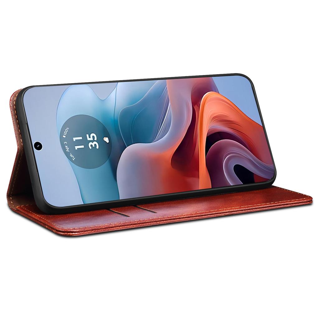 For Motorola Moto G24 Power Magnetic Phone Case Wallet Waxy Crazy Horse Texture Cover