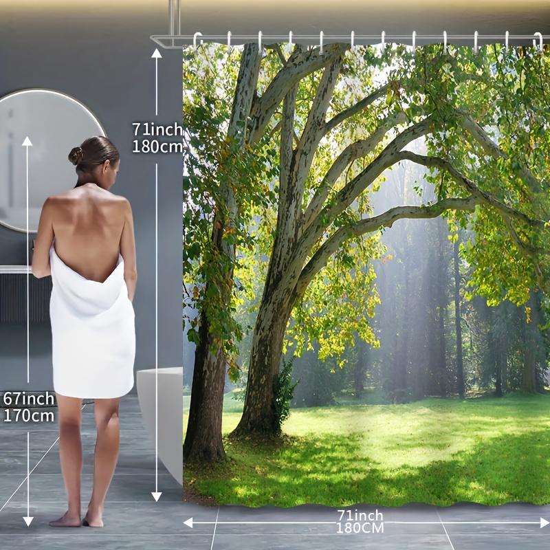 1pc Shower Curtain - Serene Forest Scene with Sunlight Filtering Through Trees Waterproof
