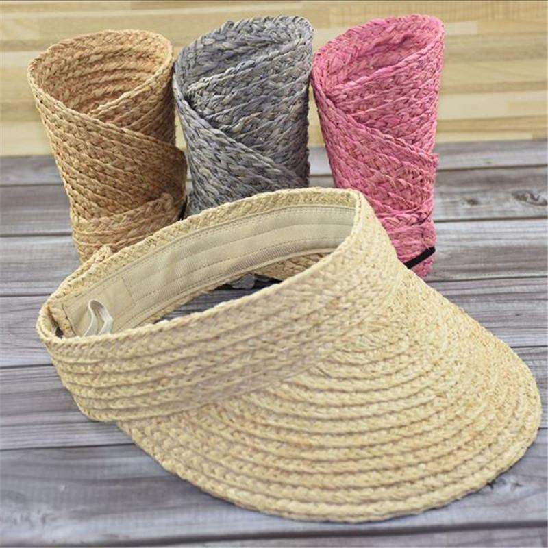 My Extreme Outdoor Activities Women's Beige Summer Raffia Foldable Straw Sun Visor Wide Brim Hat Packable Brach Cap Uv Roll Up Korean Sun Visor Cm
