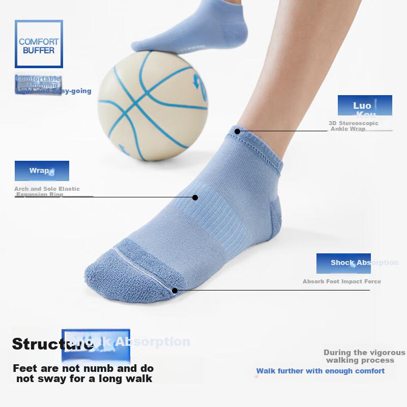 HLA [Yunzhongmian] Men's Short Cotton Socks, 10A Shock-Absorbing Sports Casual Ankle Socks, 5 Pairs