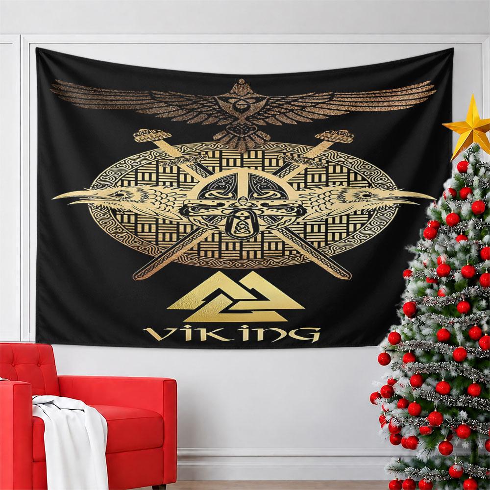 "Golden Viking Symbol Tapestry" Pattern Wall Hanging Tapestry Decorative Tapestry Home Decor for Bedroom and Living Room
