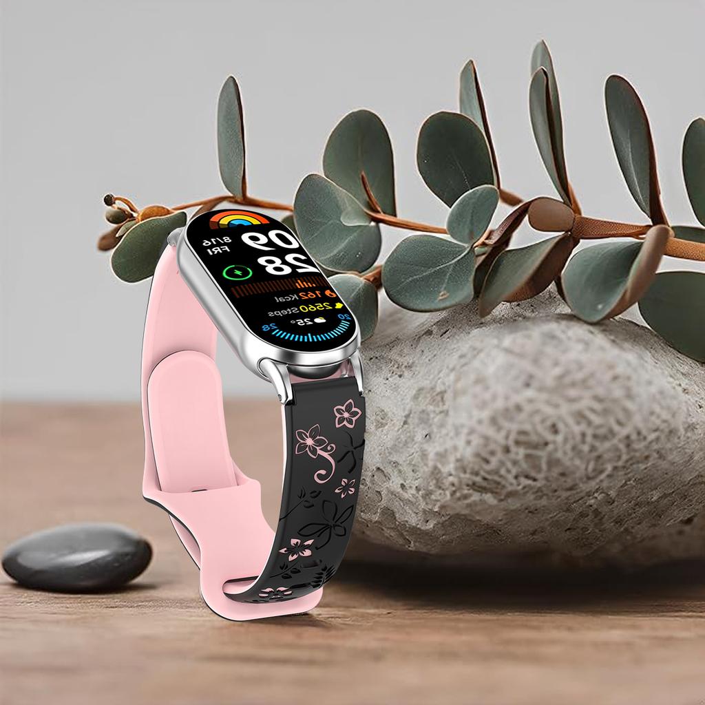 Women Silicone Flower 3D Engraved Bracelet for Xiaomi Band 9 NFC Smart Watch Breathable Watchband for Xiaomi Band 8 NFC Strap