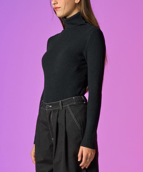 KOLEAT Winter Warm Heat Reversible Knit Turtleneck [Black] Ribbed Knit Kcl Ver.