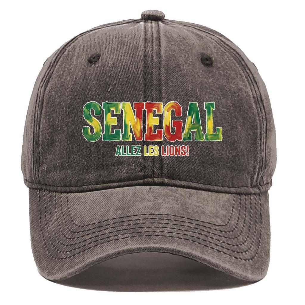 Snapback Baseball Cap With "SENEGAL" "ALLEZ LES LIONS" Flag Printed , Adjustable Baseball Hat Vintage Casual Leisure Simple Woman's Cap