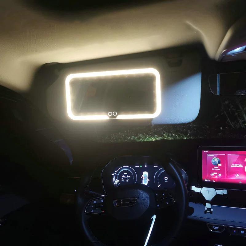 1Pc Portable Car Led Makeup Mirror Hd Mirror Three Gear Adjustment Sun Visor Plate Universal Interior Rear Mirror Vanity Mirror