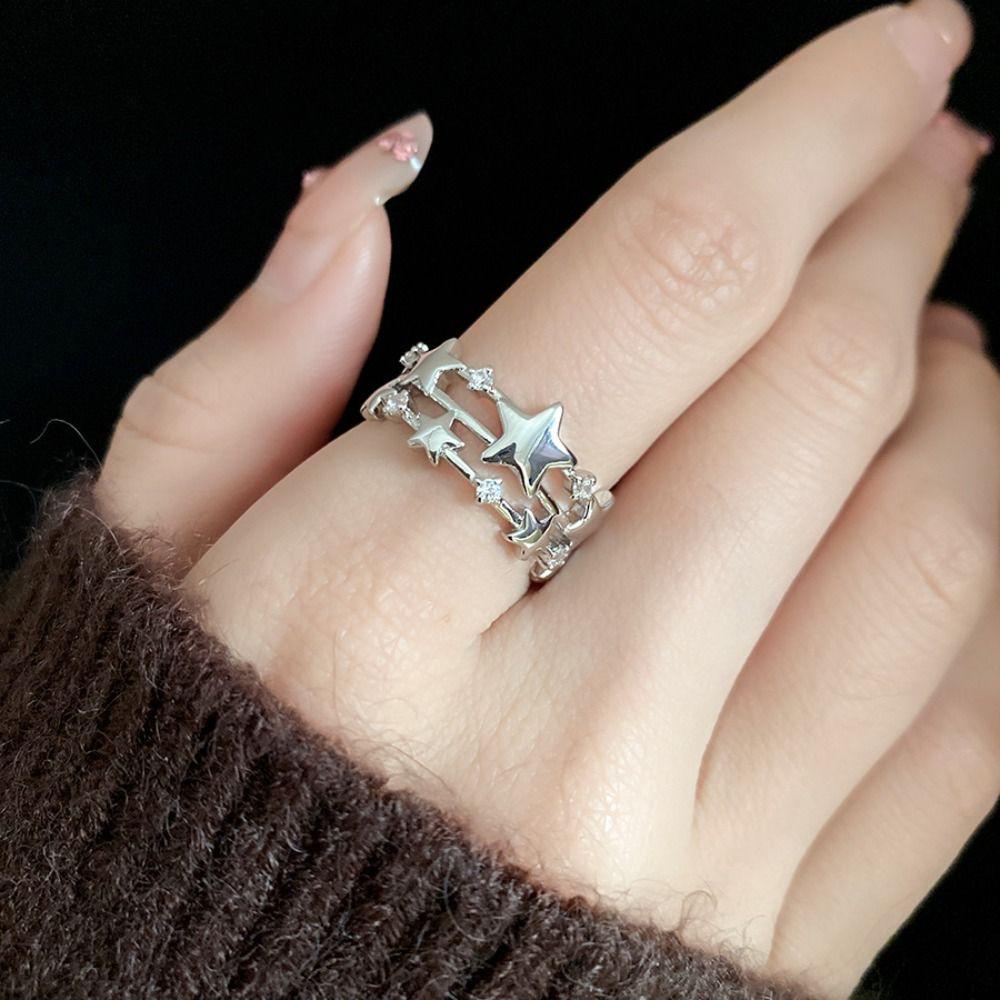 Korean Style Zircon Star Ring Jewelry Accessories Irregular Finger Ring Y2k Open Ring  Couple