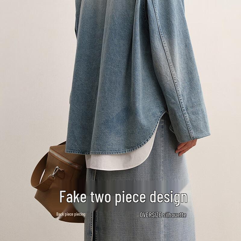 LESS 2025 Autumn Light Blue Loose Fit Denim Jacket