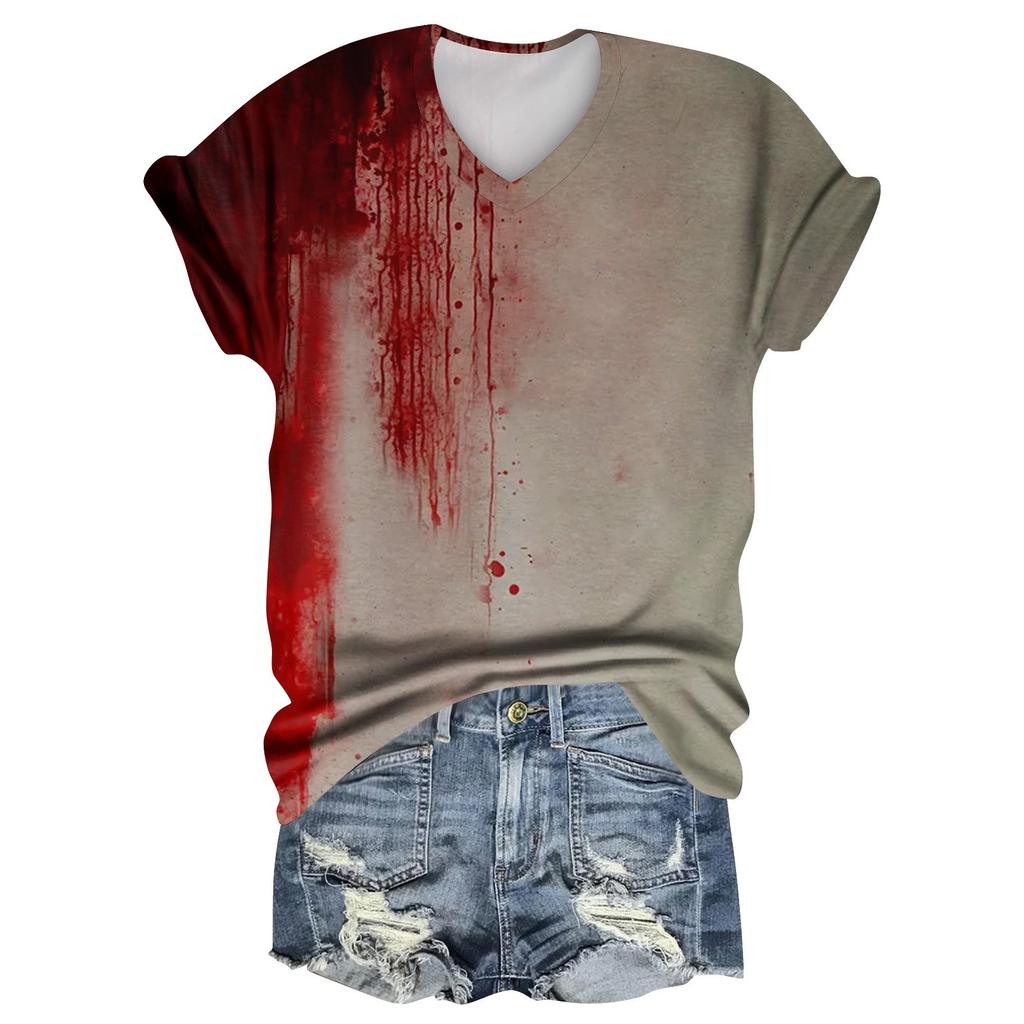 Women's Fashion Casual Short Sleeve Halloween Print Tops Halloween Elegant Tops