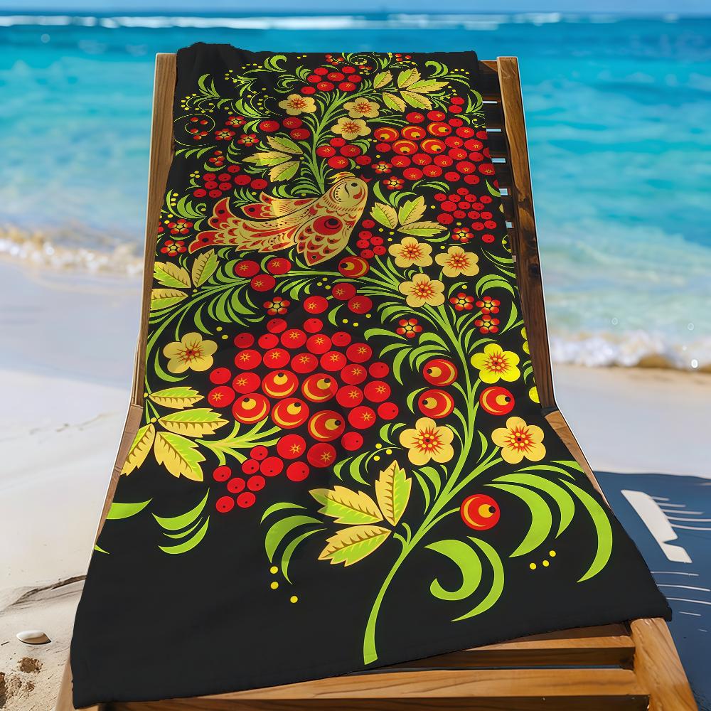 Art Russian Khokhloma Towel Sports Quick Dry Travel Camping Gear Sandproof Soft Light Large Beach Towel