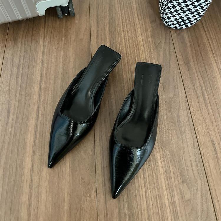 2025 nye vårslippers mote temperament allsidige spisse leopardtrykk halv-slippers dame medium hæl pose hode slippers dame