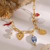 Youthway Trendy Stainless Steel Pearl Conch Heart Porcelain Bead Chili Pendent Necklace Waterproof  Gold-Plated Beach Jewelry