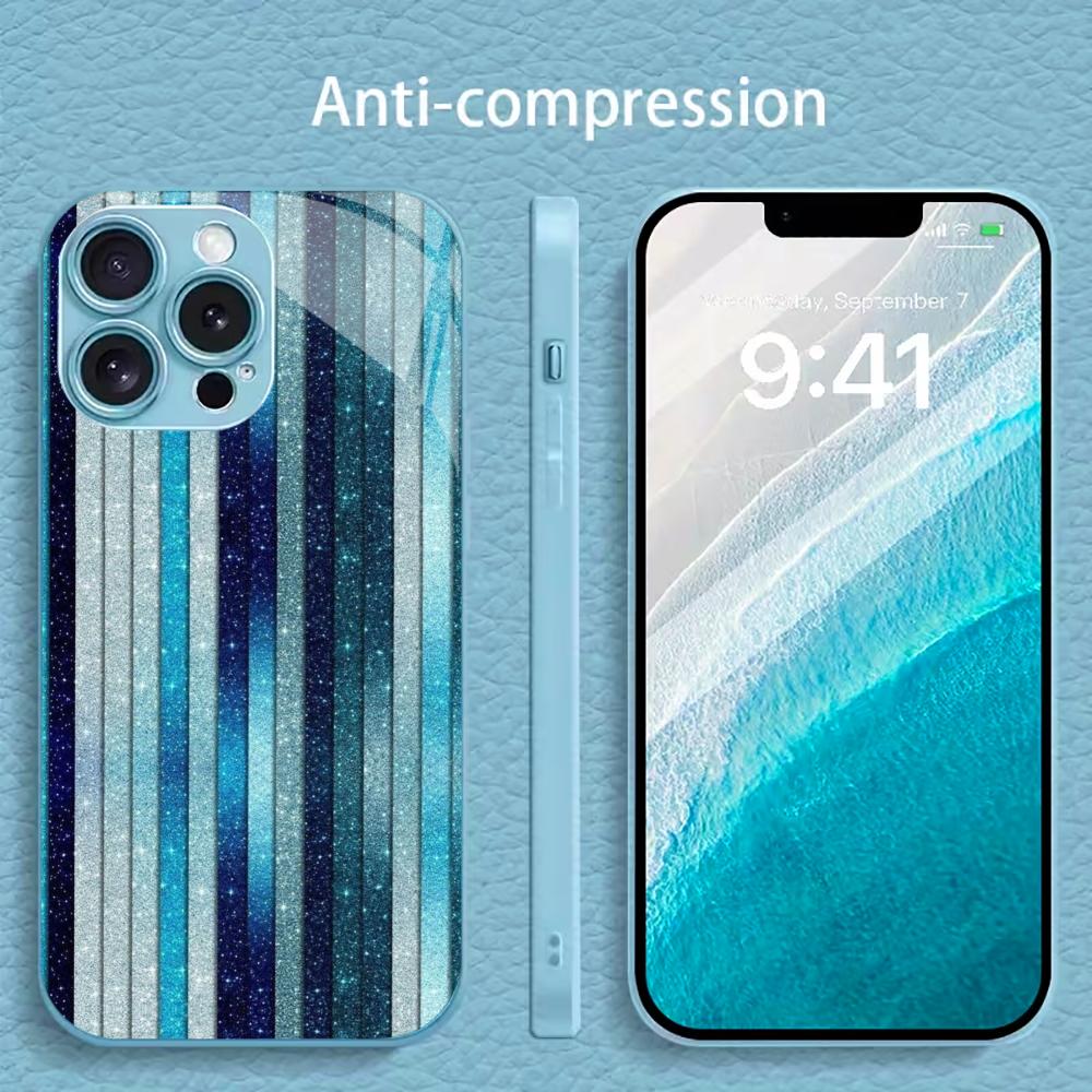 Various blue vertical stripes Man Protect PhoneCase Glass PhoneCase for iPhone 17 16 15 14 13 12 11pm Pro Plus Dropresistant