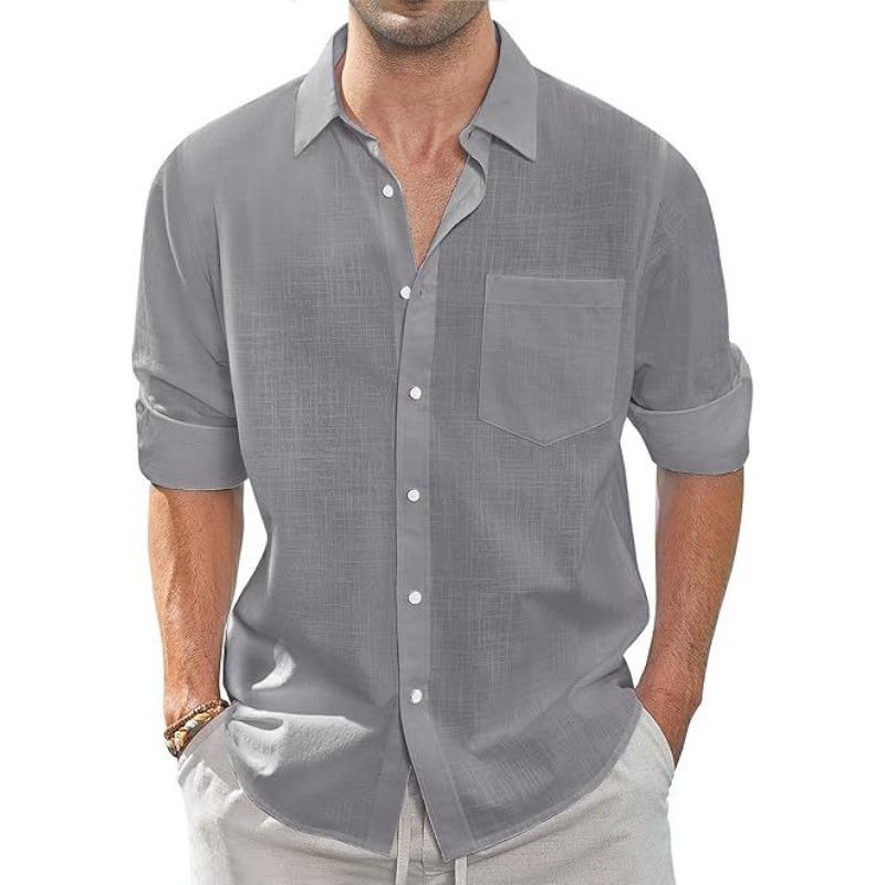Camicia Casual da Uomo a Maniche Lunghe, Monocolore, Bottoni, Puro Cotone