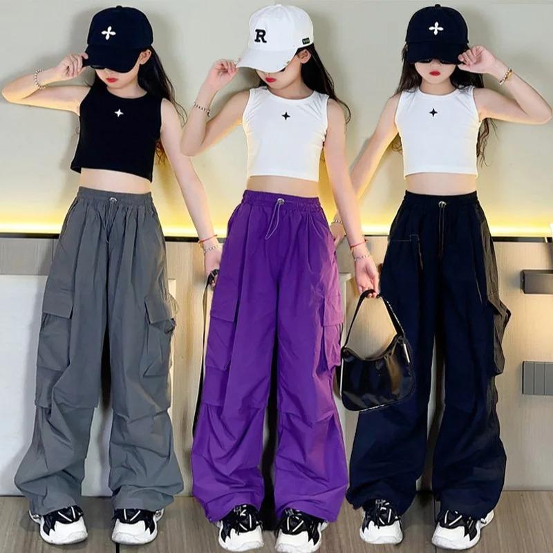 Girls Cargo Pants Summer Children Loose Workwear Trousers Kids Lightweight Spring Autumn Sweatpants Teenager Casual Clothing