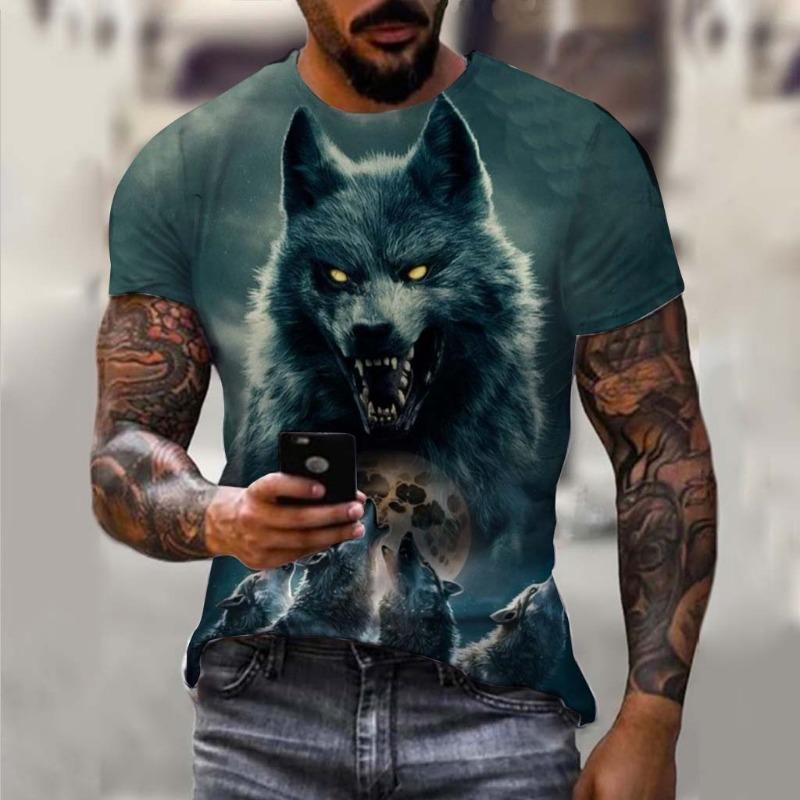 Men's T-Shirts Animal Wolf Pattern 3D Print Tops Tees Summer Women Streetwear Fashion