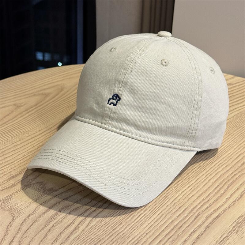 Washed cotton soft top lamb embroidery big head circumference baseball cap female simple versatile face small couple cap