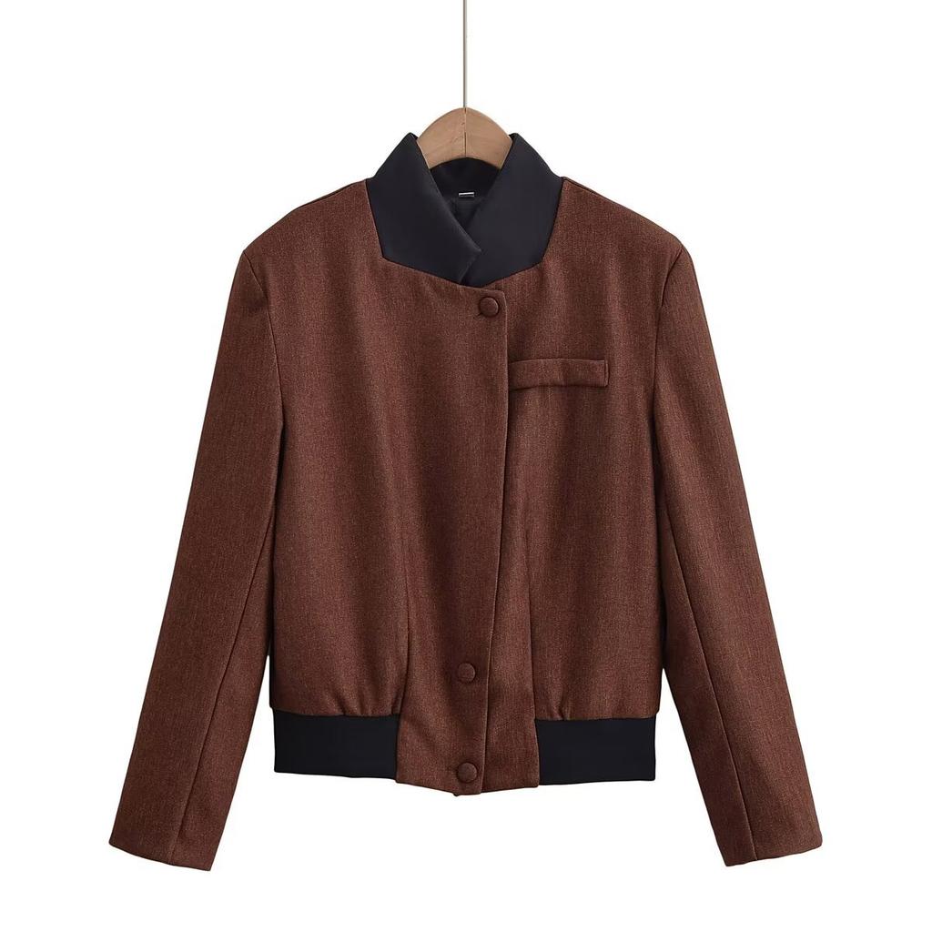 Damska jednokolorowa elegancka kurtka z naszywkami na ramionach