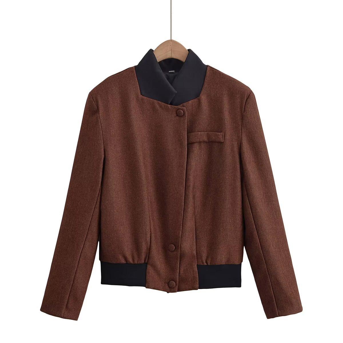 

Women S Solid Color Elegant Shoulder Patchwork Jacket L малиновий