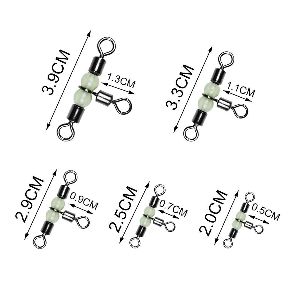 20pcs luminous Splitter Brass Barrel 3 Way Fishing Pin Line Connector Trident Ring Rolling