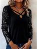 2025 Sequin Patchwork V-Neck Long Sleeve Women's Top