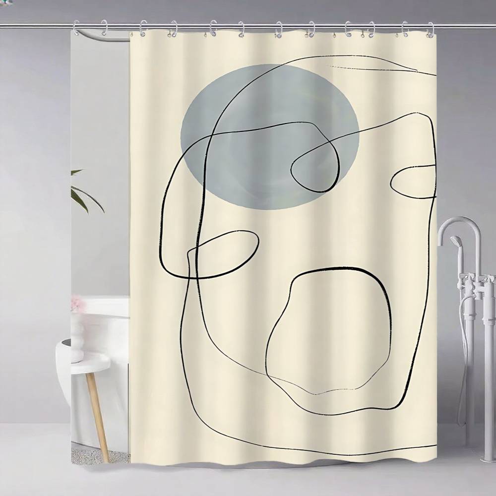 Contemporary Abstract Line Drawing Art Bathroom Curtain Classic Fabric Shower Curtain With 12 Hooks Waterproof Bathroom Decor