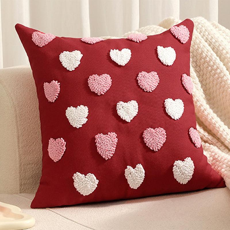 Love Pillow Cover Heart Shaped Pillow Cover Valentines Day Throw Pillow Covers Heart Love Couples Decorations Embroidery Pillowcases (No Lint))))