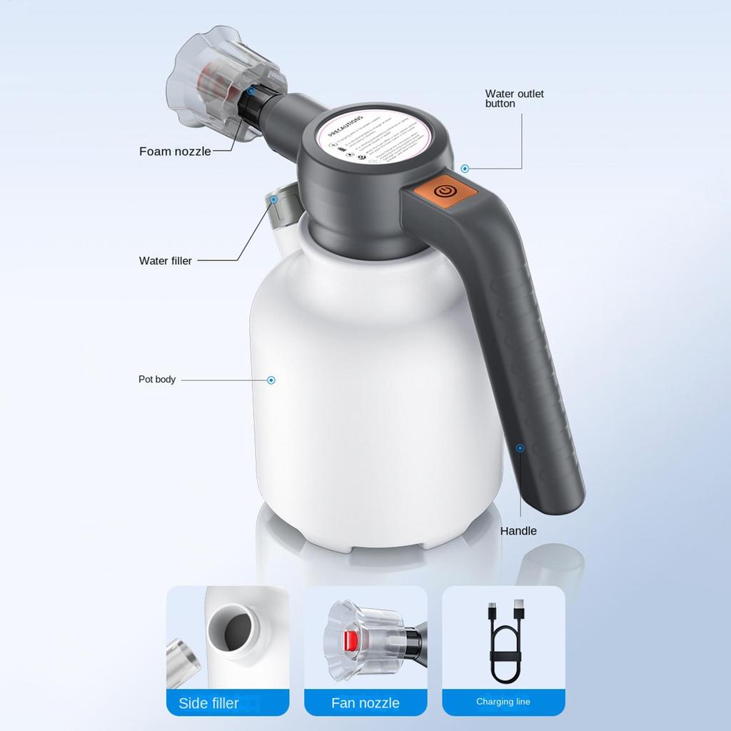 2L Electric Car Wash Foam Sprayer Self-priming Rechargeable Air Pressure Sprayer Auto 75 Degree Fan-shaped Foam Output Bottle