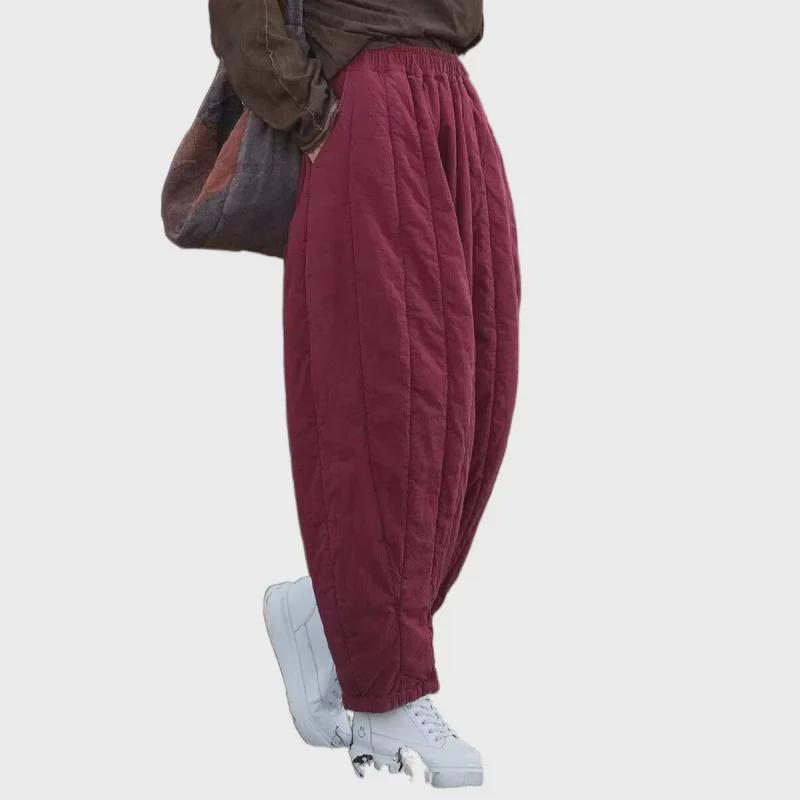 Women's Quilted Cotton-Linen Bloomers: Warm, Loose Carrot Pants for Autumn/Winter