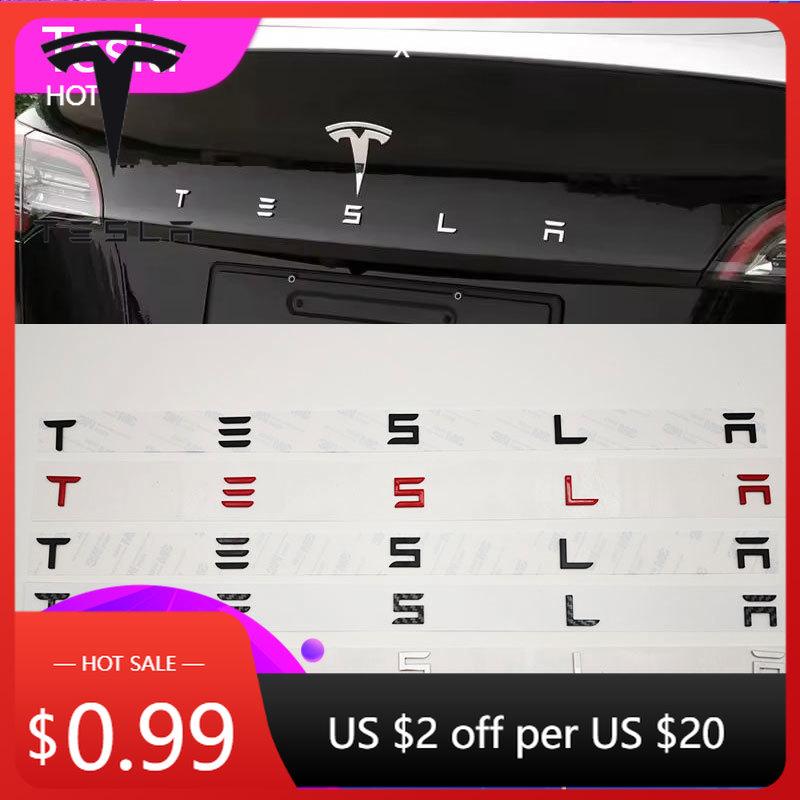 Autosticker 2025 Nieuwe Tesla 3D ABS Letters Tesla Logo Koolstof Chroom Zwart Rood Embleem Auto Achterklep Stickers Voor Tesla Model 3 Y X