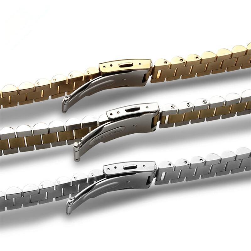 Classic Silver and Gold Curved End Stainless Steel Watchband 18 20 22mm Solid Links Bracelet Fit For Seiko Enicar Orient Watch