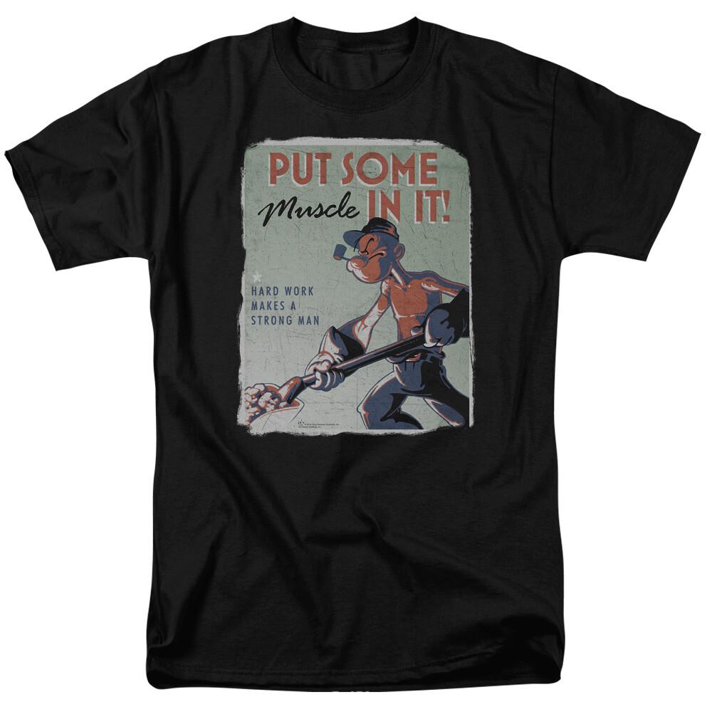 26 Popeye Hard Work Makes A Strong Man T Shirt Licensed Comic Cartoon Tee Black Unisex T-Shirt M