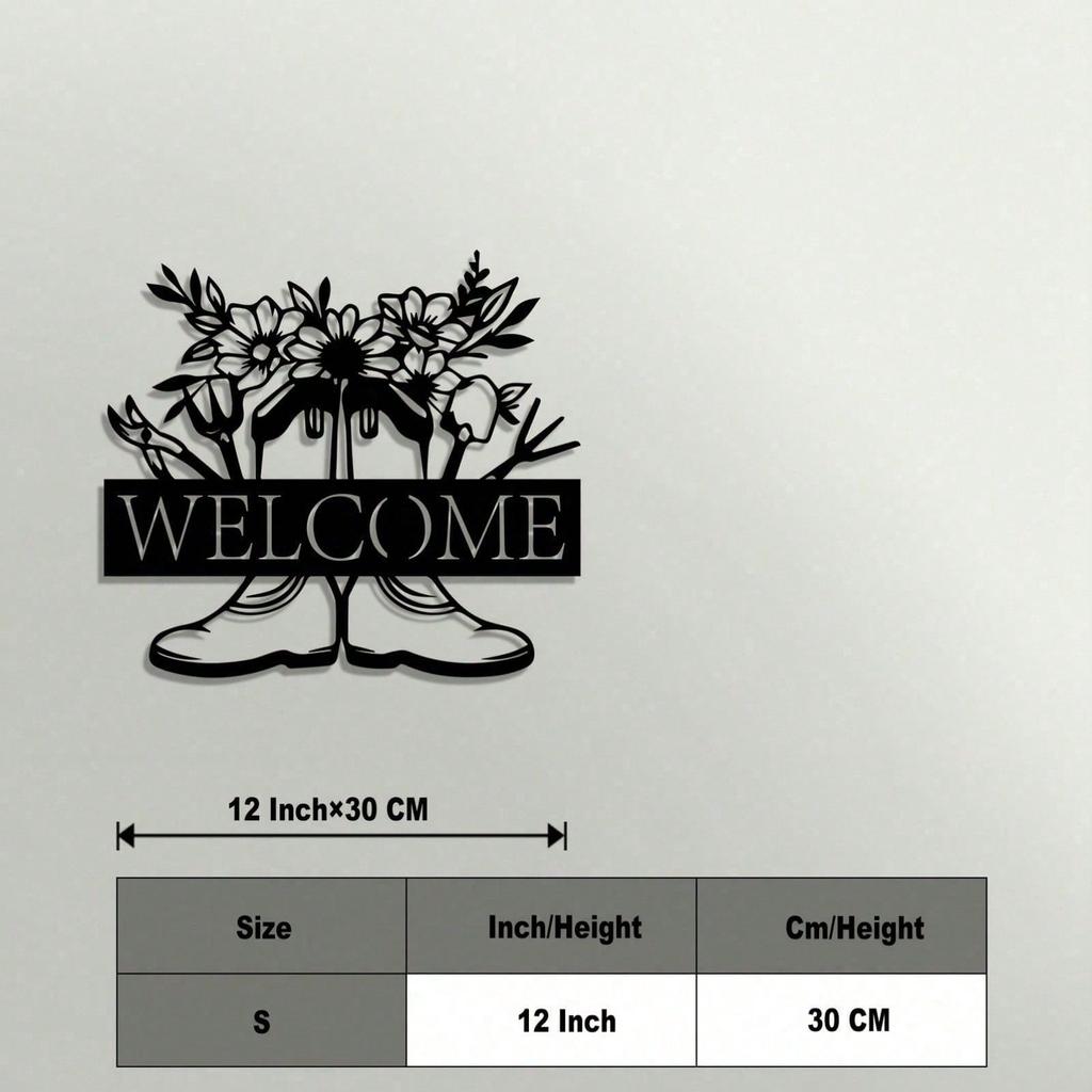 Vintage Metal Wall Art Floral Welcome Sign Durable Iron Garden Decor for Patio Yard Indoors Outdoors Easy Mount Gift