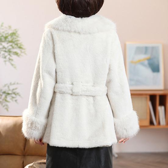 Women's Furry Coat with Faux Fur Collar And Cuff Winter Warm Belted Fuzzy Jacket Long Sleeve Open Front Fluffy Outerwear