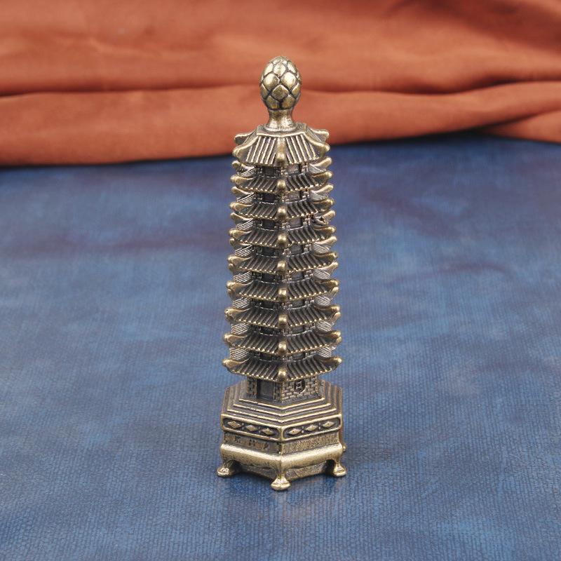 Vintage Brass Nine-Layer Wenchang Desktop Ornament Copperware Collectible Treasure Pagoda Craft Decoration Gift Wholesale
