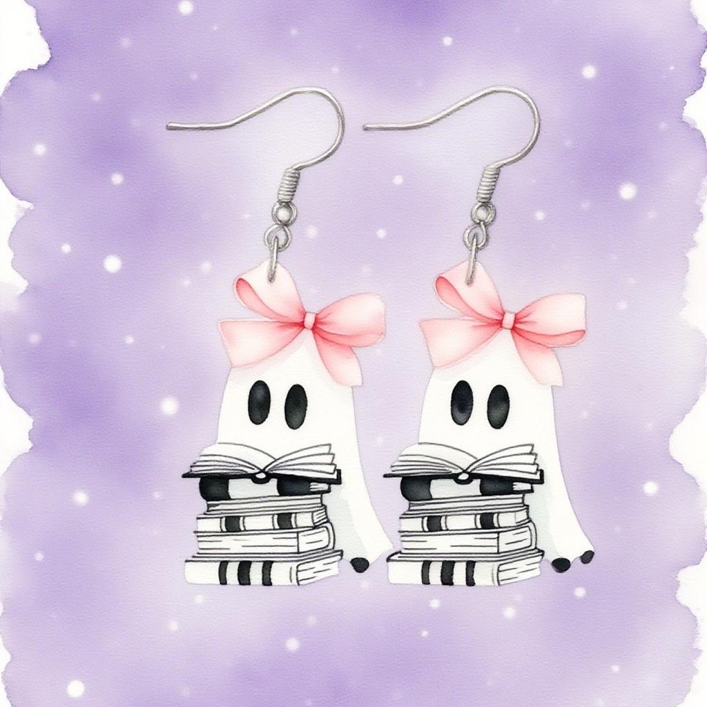 Cross-border New Bow Ghost Earrings Acrylic Halloween Decoration Creative Cartoon Book Ghost Earrings
