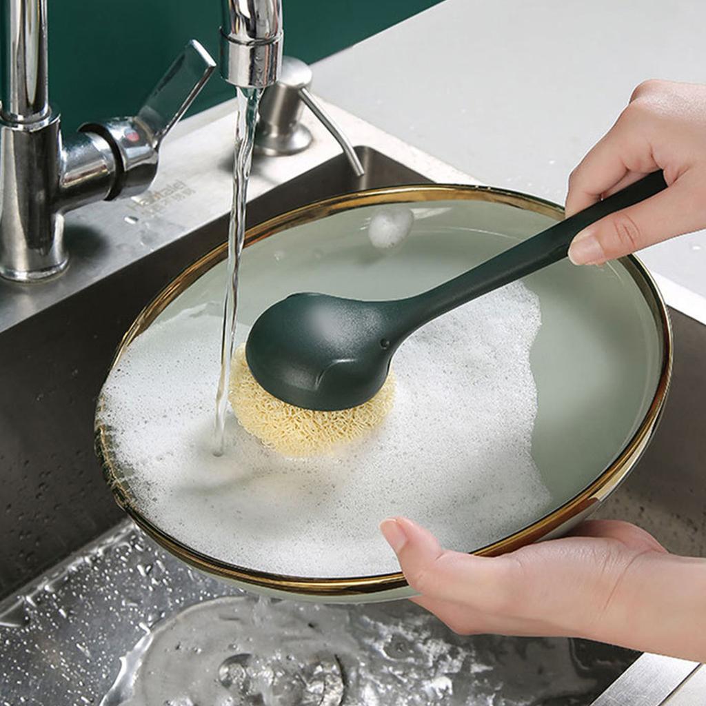 Long Handle Dish Brush with Replaceable Brush Head Soft Flexible Portable Kitchen Dish Scrub Brush for Cleaning Dish