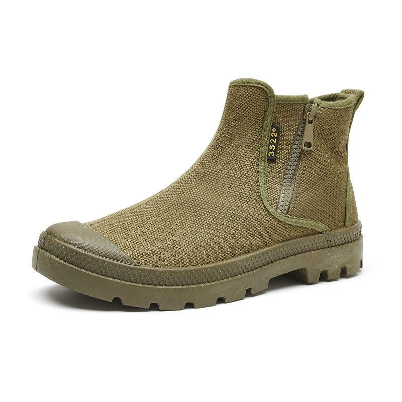 Weiche Sohle Herren Camouflage Sicherheitsstiefel Hoher Schaft Seitenreißverschluss Canvas Outdoor Angeln Dicke Sohle Rutschfest Abriebfest Stiefel