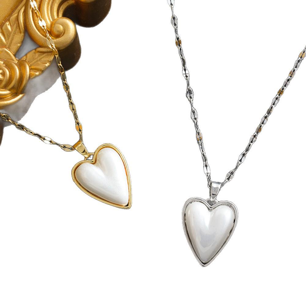 European-American Electroplated Pearl Heart & Moon Double Pendant Necklace