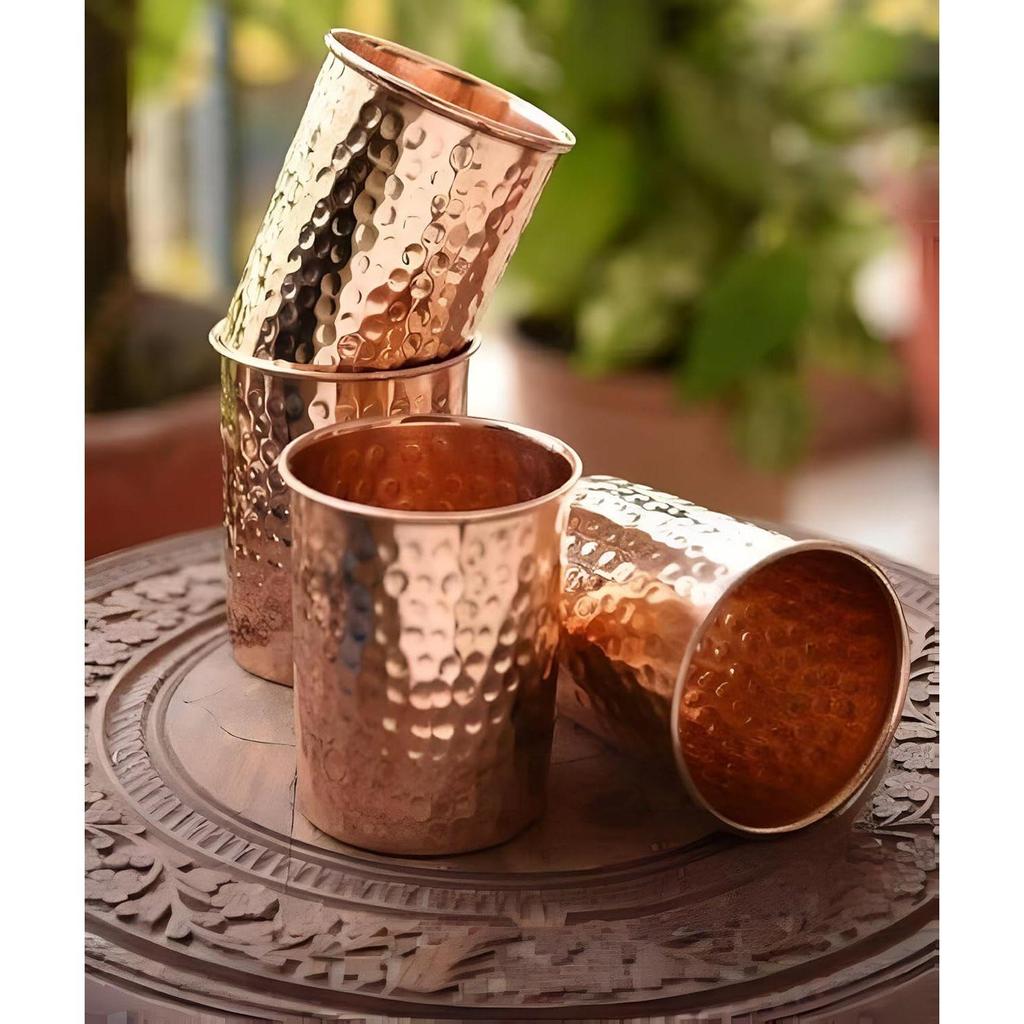 100% Pure Copper Hammered Tumbler 300ml | Ayurvedic Drinking Glass for Water | Traditional Handcrafted Copper Utensil