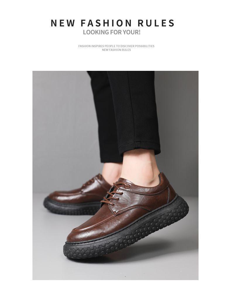 Men's 2025 Retro Trend Thick Sole Height-Increasing Leather Loafers - Black/Brown