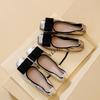 Fashion Silver Leather Bowknot Flat Shoes Woman Square Toe Glitter Ballet Flats Women Cozy Foldable Shoes Slip On Loafers Big Size 43