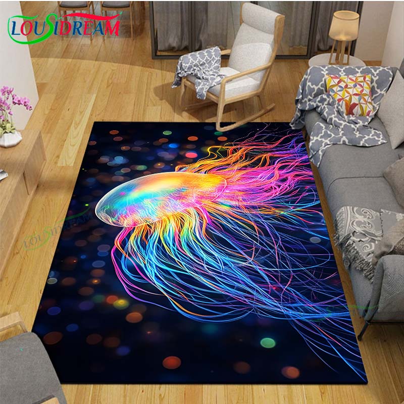Marine Fish, Sea Turtles, Jellyfish Printed Carpet Outdoor Area Rug Non -slip Carpet Bedroom Decor Carpet for Living Room Gift