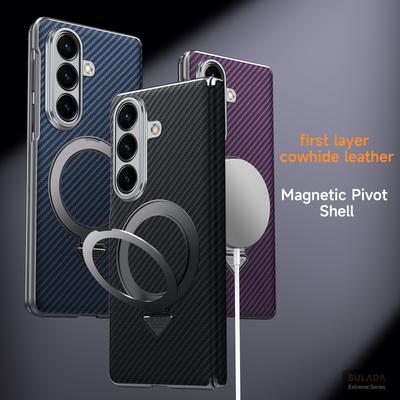 High-End Carbonfaser Ständer Handyhülle für Samsung Galaxy Z Fold 7 6 5 Magnetische Kabellose Ladung Stoßfeste Schutzhülle