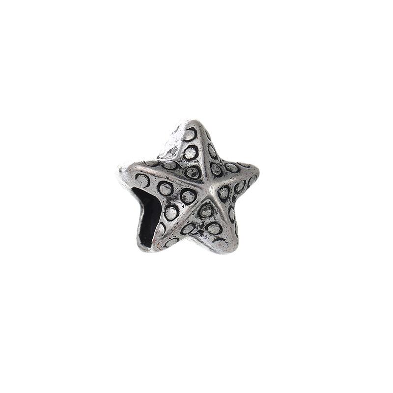Diy Handmade Ancient Silver Tibetan Silver Jewelry Accessories, Multi-Style Pentagram Love Hole Beads, Bracelet, Alloy Bead Spacer Beads