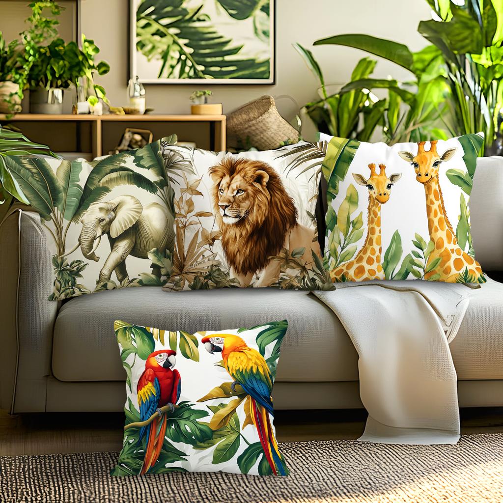 Home Decor Wild Animals In Tropical Jungle Pillow Covers Pattern Cushion Cover Suitable for Sofa Bedroom Car Pillow Cover