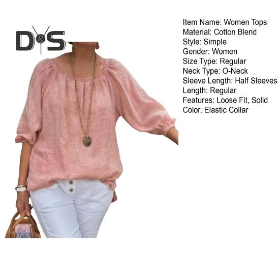 Damer Topper Rund Hals Halv Erm Løs Passform Casual Topper Ensfarget Pustende Lett T-skjorte